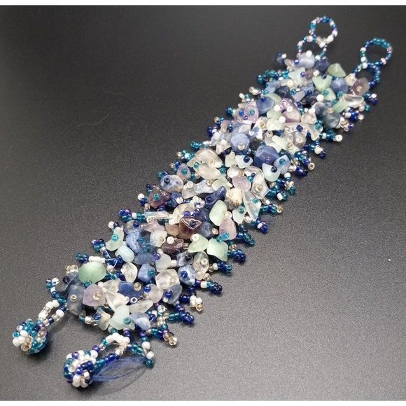 Vintage Glass Amethyst Tourmaline Chips‎ Bracelet 7" - Picture 1 of 11